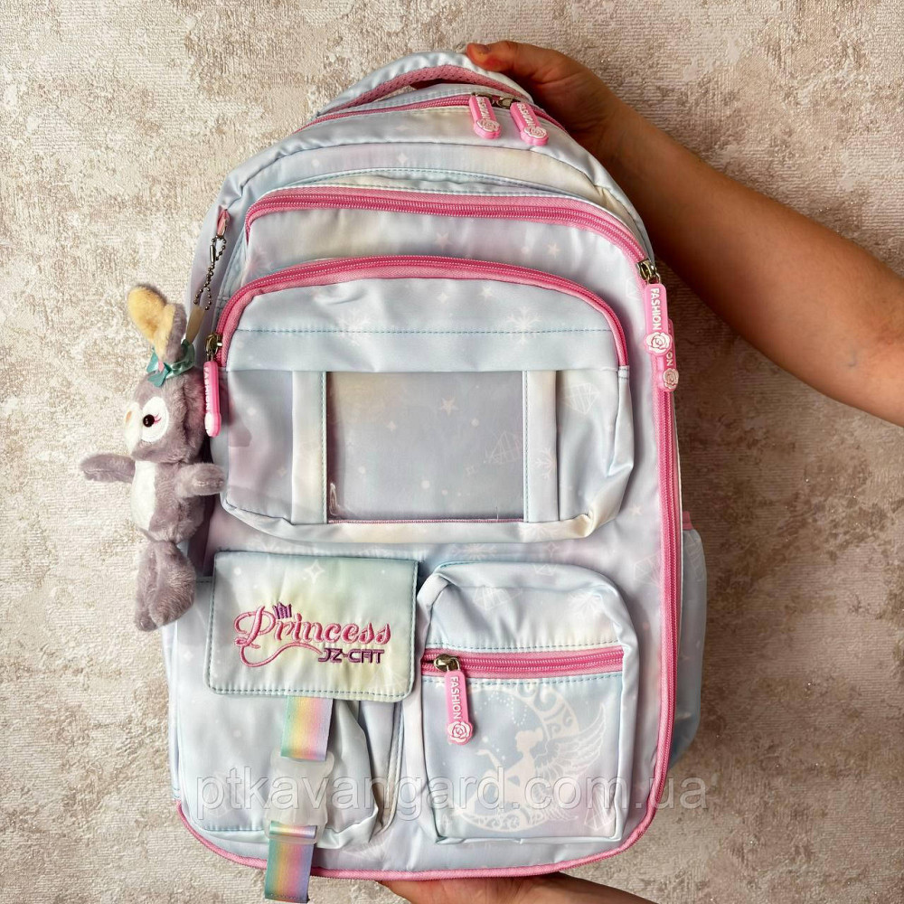 Рюкзак школьный для девочки (ортопедическая спинка, брелок) голубой C 65508 Хмельницкий - изображение 1