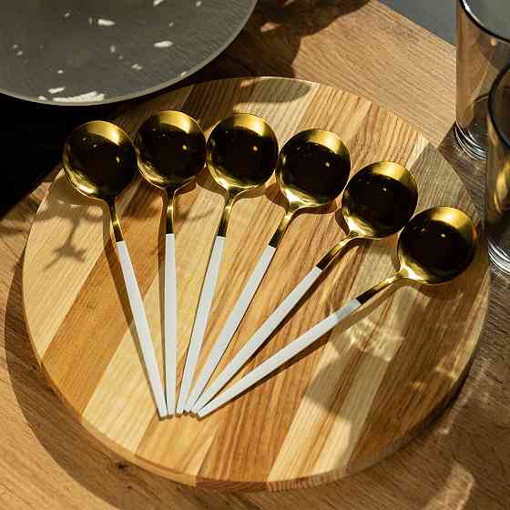 Набір столових ложок 6 штук ложки столові з нержавійки 21 см Білий із золотом HP-20-8 Коломия