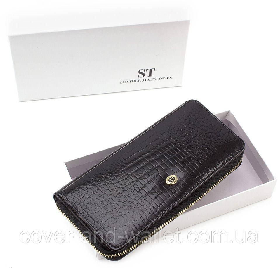 Чорний лаковий жіночий гаманець на змійці з блоком для карток S7001A Black Київ - фото 9
