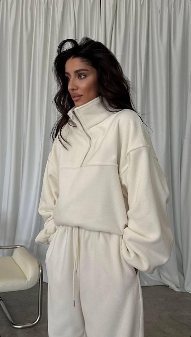 Жіночий теплий костюм-двійка: кофта та штани з турецького двостороннього флісу Молочний, 46/48 Одеса - фото 4