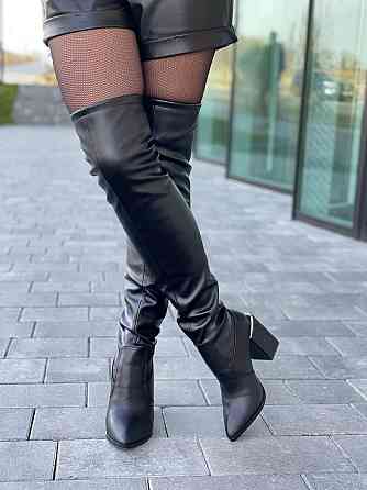 Ботфорти зимові жіночі шкіряні чорні на підборах, наповнювач вовна БД-9535 / Чоботи на зиму р. Коломия