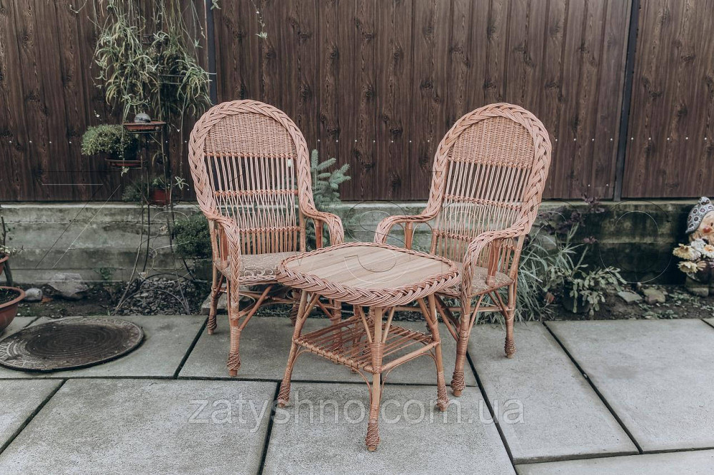 Садові плетені меблі 2 крісла журнальний столик | крісла плетені із лози | плетені 2 крісла сто Київ - фото 1