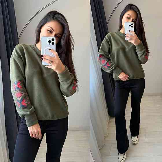 Жіночий теплий костюм: кофта з принтом і лосини двосторонній фліс + дайвінг на флісі Хакі, 50/52 Одеса