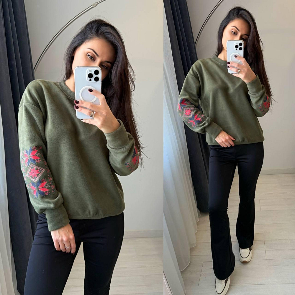 Женский теплый костюм: кофта с принтом и лосины двусторонний флис + дайвинг на флисе Хаки, 50/52 Одесса - изображение 3