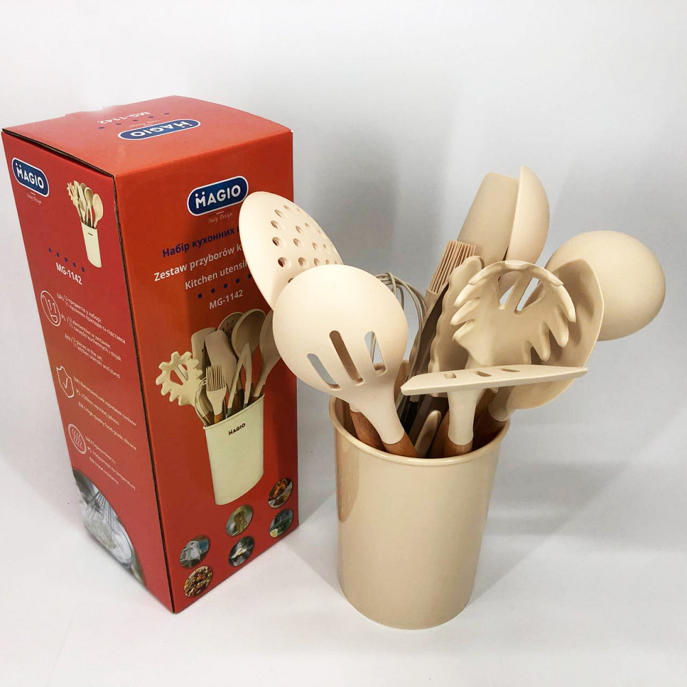 Подарунковий набір кухонного начиння, Кухонний набір силіконовий кухонних предметів на підставці LY-82 Львів - фото 1