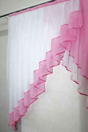 Кухонна занавіска VR-Textil № 023к рожевий з білим 150х150 см (50-523) Киев