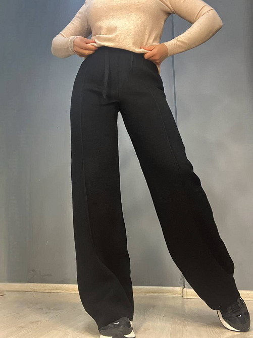 Брюки жіночі My fashion 202401 кльош від стегна зі стрілкою шнурок га талії машинна в’язка one size, Одеса - фото 4