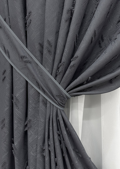 Комплект штор VR-Textil Льон Букле № 1885ш Антрацит 200х270 см 2 шт (32-241) Київ - фото 5