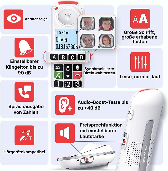 Радиотелефон SWISSVOICE Xtra 2355 DECT с автоответчиком большими кнопками и усилением звука белый Киев - изображение 5