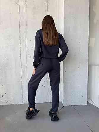 Женский повседневный костюм двойка: кофта и брюки двуухнитка-петля Графит, 44 Одесса