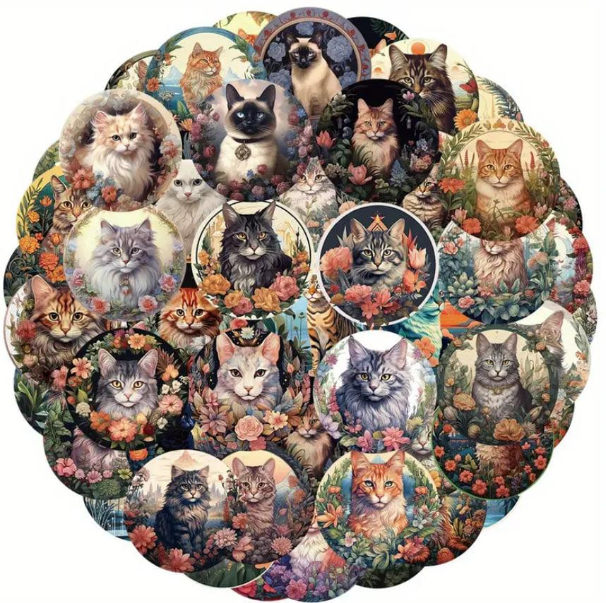 Стикеры с котами. Водонепроницаемые виниловые эстетические наклейки, набор 50 штук. размер 3.5 см. Киев - изображение 1