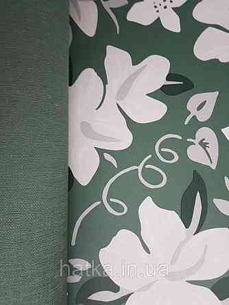 Шпалери вінілові Lutece Bensimon квіти листя білі сірі бежеві на зеленому Київ