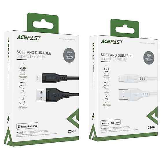 Кабель ACEFAST C3-02 USB to iP 2.4A, 1.2m, TPE, TPE connectors, Black Київ