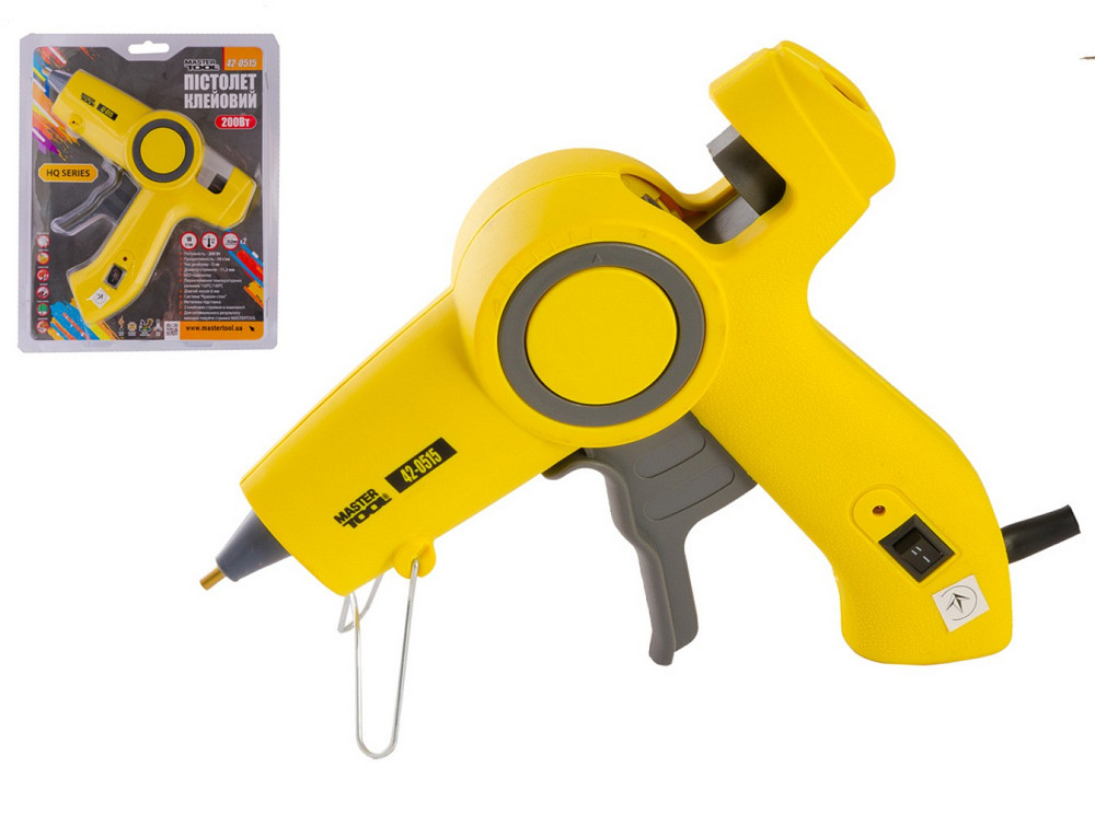 Пістолет клейовий MASTERTOOL Ø 11.2 мм 200 Вт/220 В/50 Гц 10 г/хв "Крапля-Стоп" 2 t-режими LED-індикатор 42-0515 Коломия - фото 1