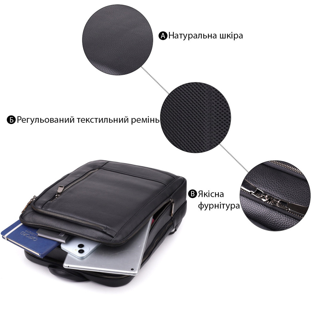 Чоловічий рюкзак з натуральної шкіри Vintage 23051 Чорний Київ - фото 4