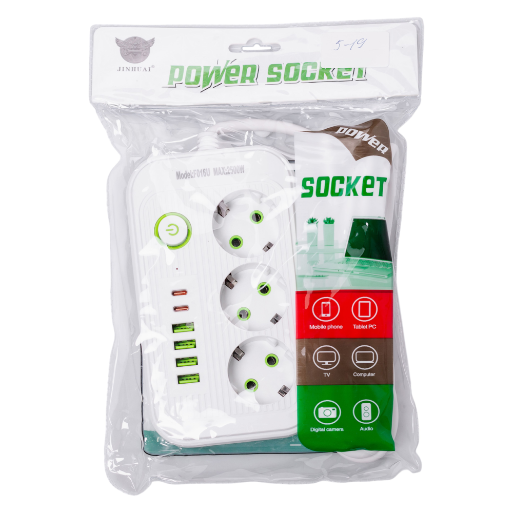 Сетевой фильтр кабель 2.7 м удлинитель F16 на 3 розетки 4 usb 2 type-c и кнопкой отключения Белый HP-5-19 Киев - изображение 8