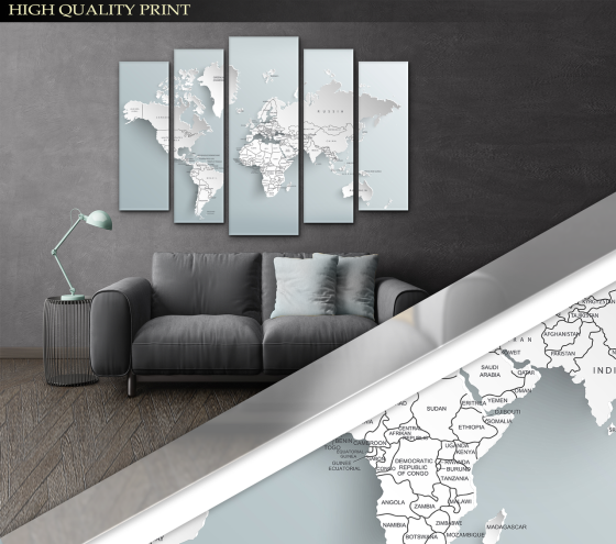 Модульна картина у вітальню / спальню Карта світу біла Art-473_5 ( 80х118см ) Київ