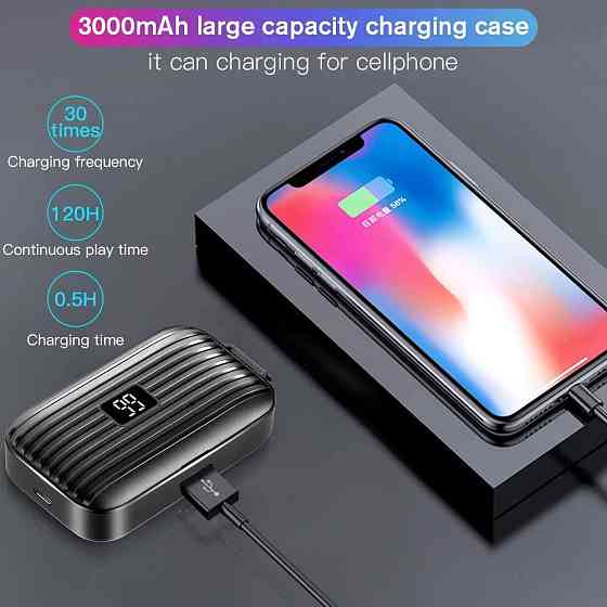 Бездротові навушники BlueTEK T28 TWS Bluetooth 5.0, Powerbank 3000мАг, IPX7 Водонепроникні, 120 годин роботи, Чорні Київ