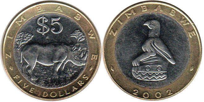 Zimbabweмбабі 5 Dollars 2002 UNC Полтава - фото 1