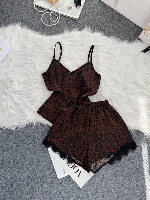 Женская базовая повседневная домашняя шелковая пижама с кружевом Шоколад, 42/44 Одесса - изображение 5