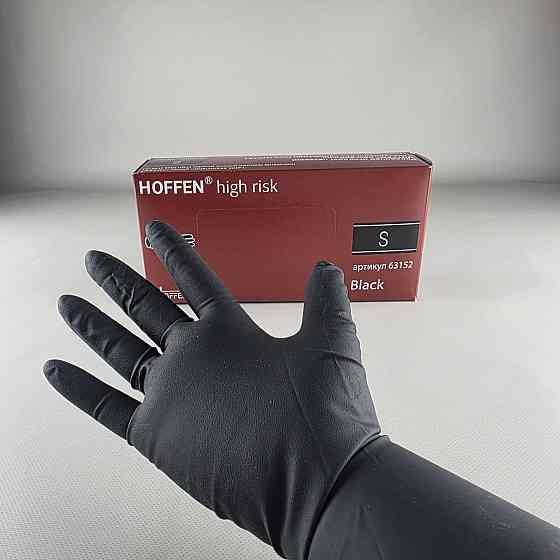 Перчатки латексные сверхпрочные неопудренные HOFFEN , плотные хозяйственные для уборки и клининга 50шт (S) Черные (1 пачка) Харьков