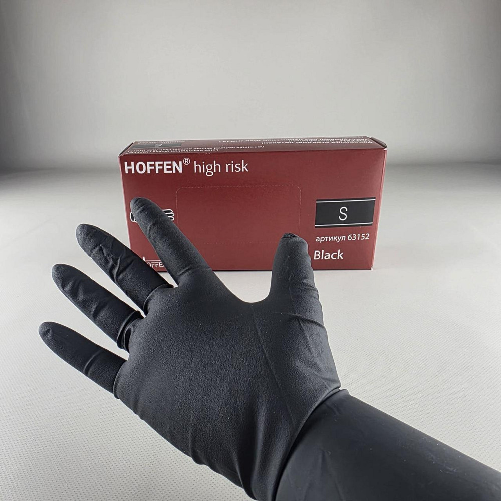 Перчатки латексные сверхпрочные неопудренные HOFFEN , плотные хозяйственные для уборки и клининга 50шт (S) Черные (1 пачка) Харьков - изображение 3