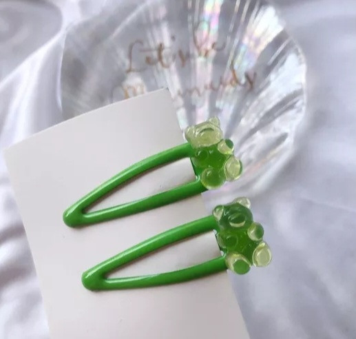 Бижутерия мишки заколки, зеленая, размер мишки 1,6см Киев - изображение 1