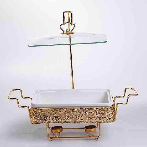 Yiwu Мармітниця настільна порцелянова 3.5 літра марміт прямокутний на підставці Білий із золото Коломыя