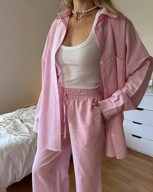 Женский стильный повседневный костм двойка лен- коттон полоска Одесса - изображение 3
