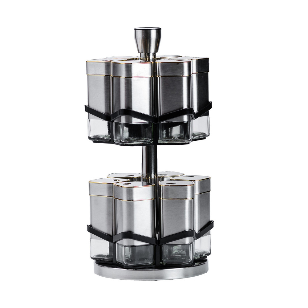 Набір для спецій на підставці 12 баночок по 120 мл, хром із золотом HP1321 Коломыя - изображение 2