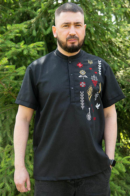 Вишиванка для хлопчиків, лляна, короткий рукав, чорна, топ Київ - фото 4