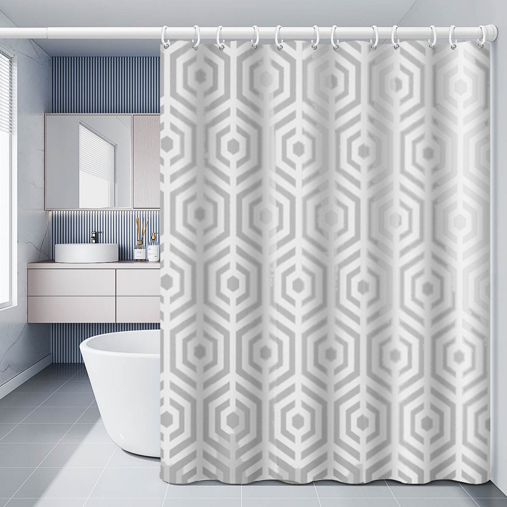 Шторка для ванної кімнати Bathlux 180 x 180 см з водовідштовхувальним покриттям, з геометричним візерунком Кам'янець-Подільський - фото 1