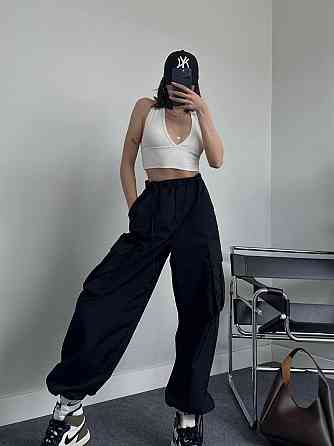 Жіночі широкі плащові штани карго матова плащівка Чорний, 44/46 Одеса