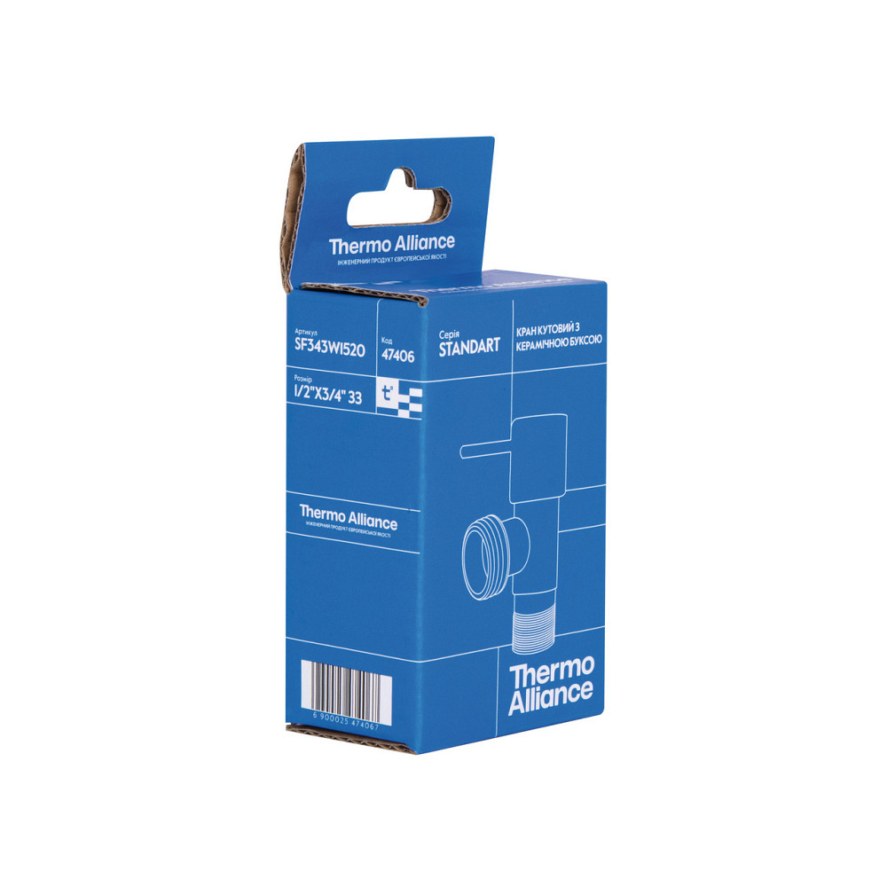 Кран кутовий Thermo Alliance Standart (ручка паличка) з керам.буксою 1/2"Н х 3/4"Н SF343W1520 Київ - фото 16