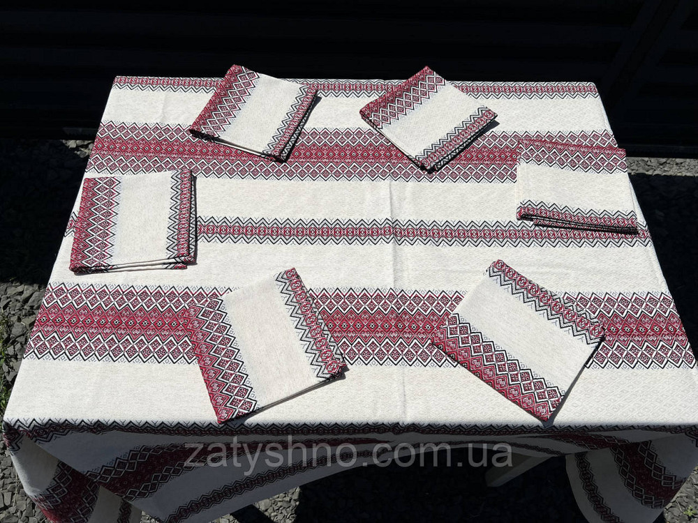 Вишита червона скатертина на льону Київ - фото 7