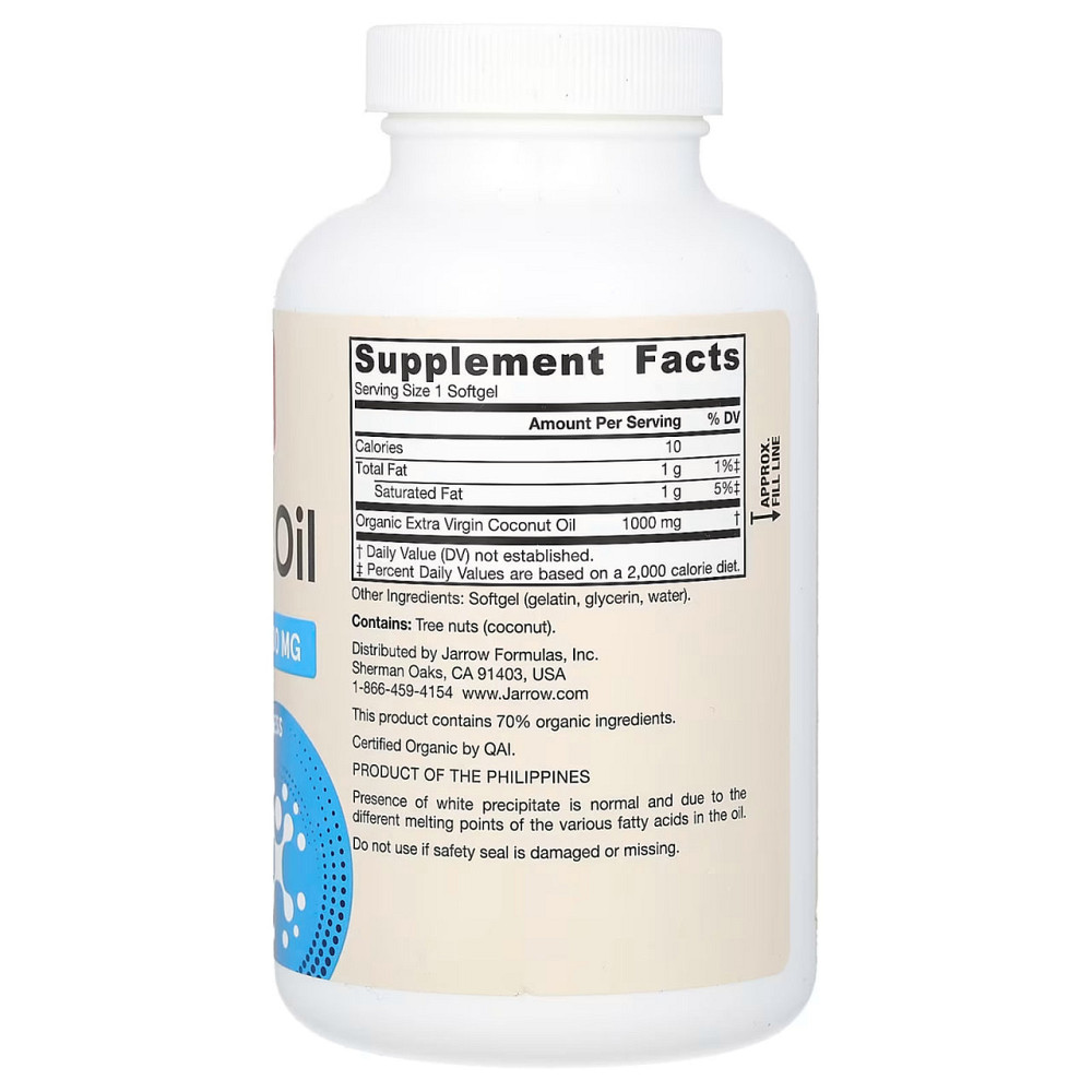 Жирні кислоти Jarrow Formula Кокосова олія Coconut Oil 1000 мг 120 капс Київ - фото 2