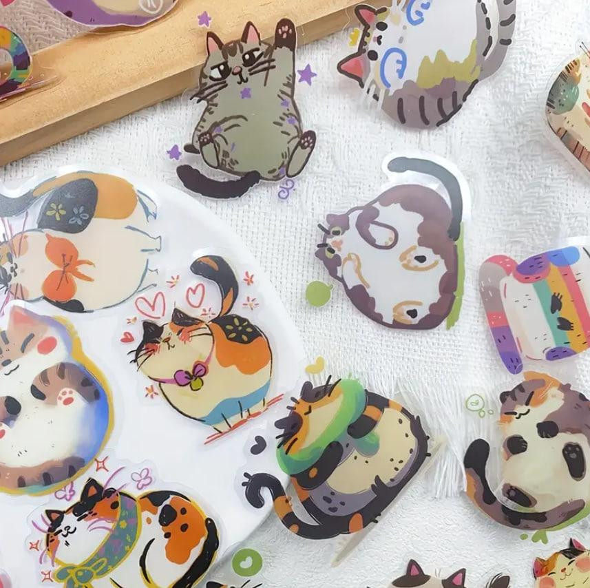 Мультяшные милые кошки, водонепроницаемые виниловые прозрачные наклейки, набор 50 штук. Киев - изображение 1