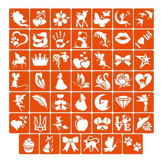 Набір трафаретів для біо-тату «Для дівчаток №1» girls_simple_1_4x4_48_1 Вінниця