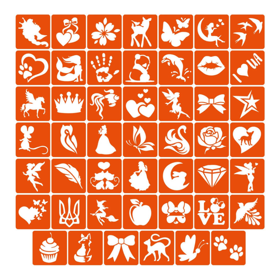 Набор трафаретов для био-тату «Для девочек №1» girls_simple_1_4x4_48_1 Винница - изображение 1