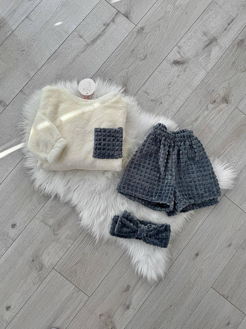 Жіноча затишна тепла піжама: кофта і шорти + пов'язка на голову з турецької махри Одеса - фото 1