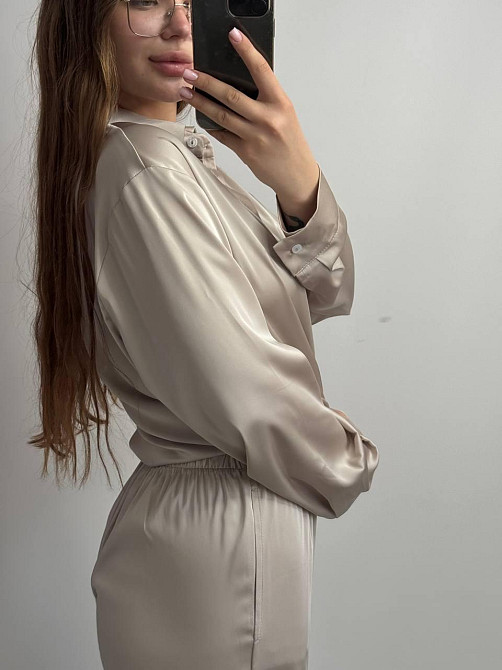 Жіночий шовковий костюм із штанами Бежевий M/L Харків - фото 6