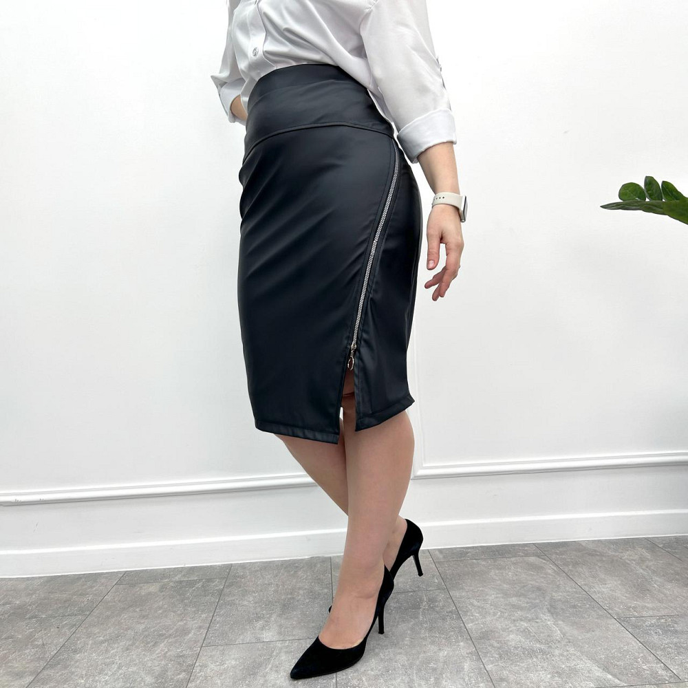 Спідниця з екошкіри до коліна "Dakota" оптом | Батал Чорний, 52 Київ - фото 5