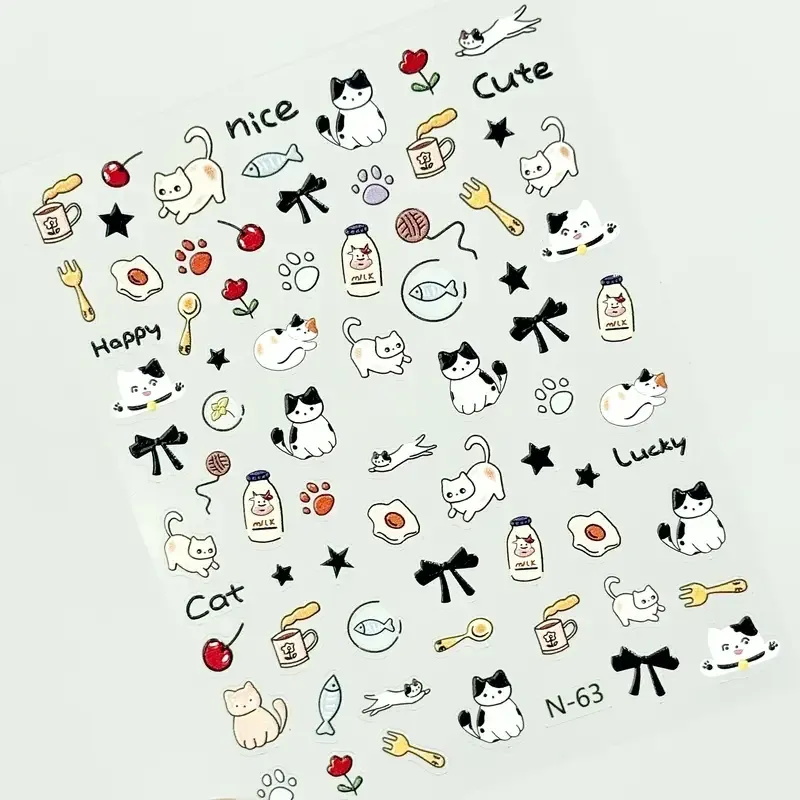 3D стикеры для ногтей с котиками – водостойкие самоклеящиеся наклейки Киев - изображение 3