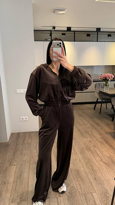 Жіночий стильний повсякденний костюм - велюр плюш Шоколад, 42/44 Одеса - фото 4