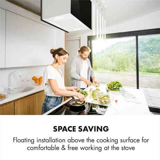 Люстра L островная вытяжка 60см отработанный воздух: 590м³/ч светодиодное сенсорное стекло черный черный Ровно