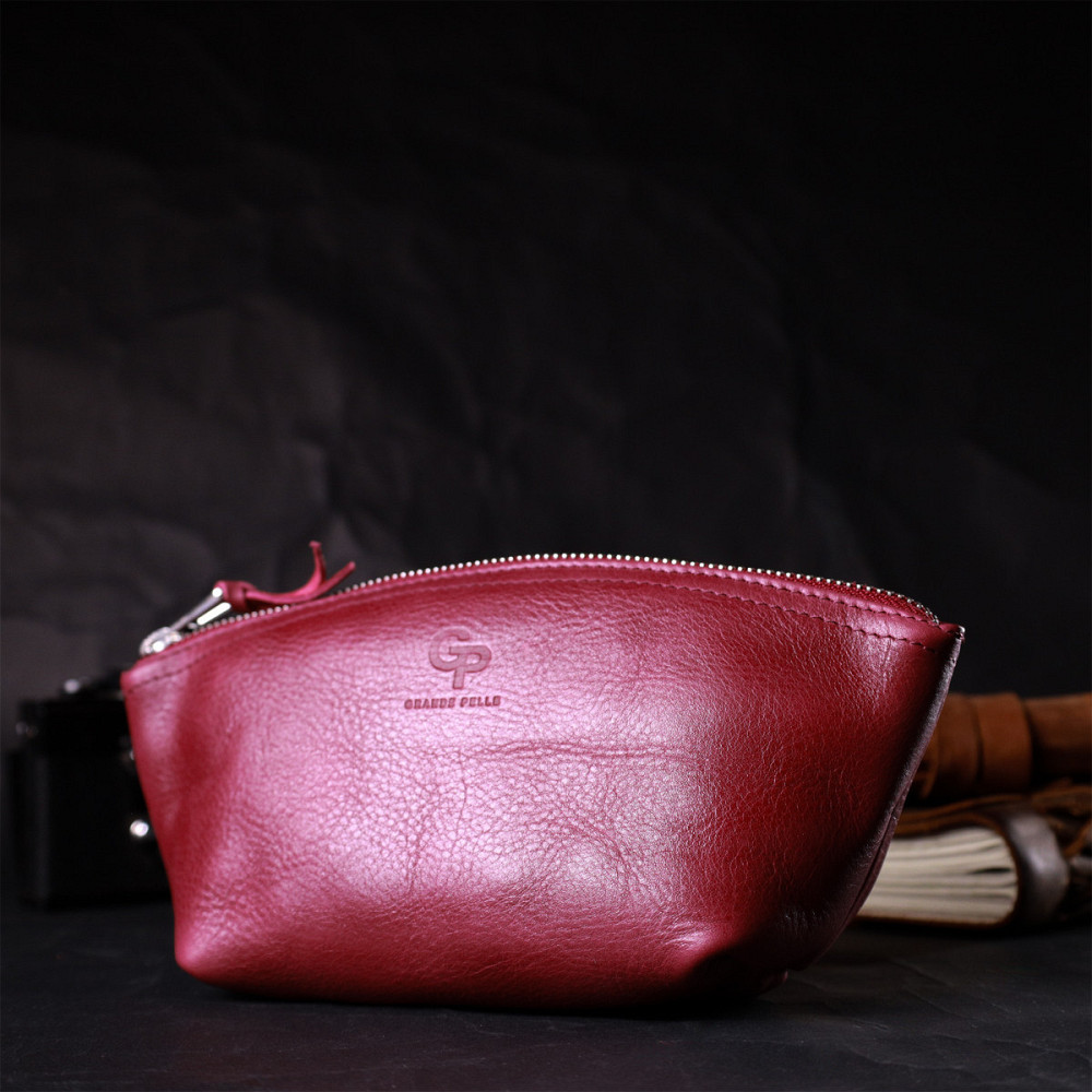 Удобная женская кожаная косметичка Бордовый (GRANDE PELLE) Киев - изображение 3