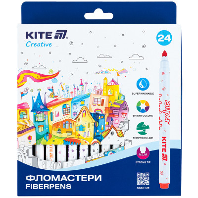Фломастери Kite Creative Superwashable 24 кольорів (K-1153) Вінниця - фото 1