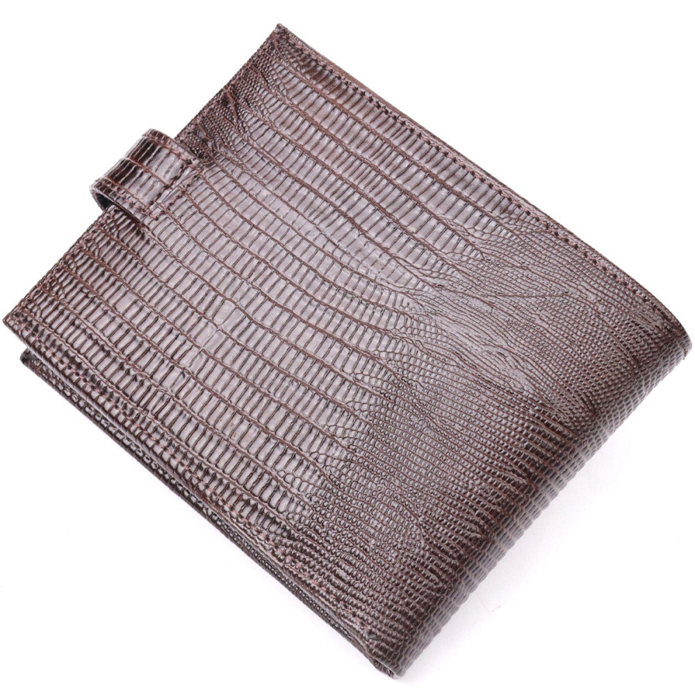 Лаковане чоловіче портмоне з хлястиком із натуральної фактурної шкіри KARYA 21082 Коричневий Київ - фото 2