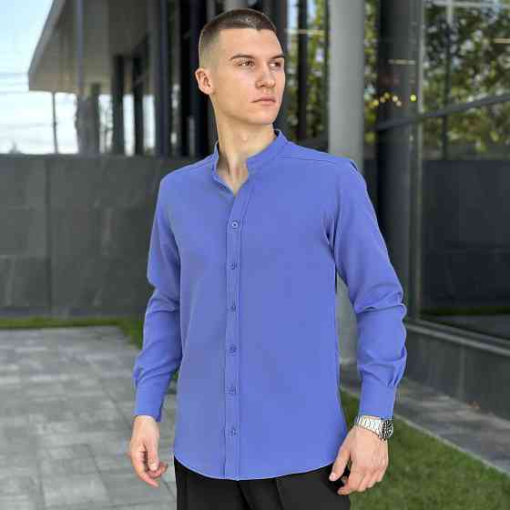 Блакитна сорочка для чоловіків з довгим рукавом з ґудзиками Pobedov Legend Київ