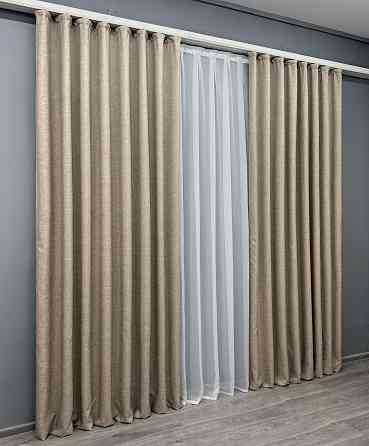 Комплект готовых штор VR-Textil Лен ALORA-TON № 1876ш Капучино 150х270см 2 шт (33-0841) Киев